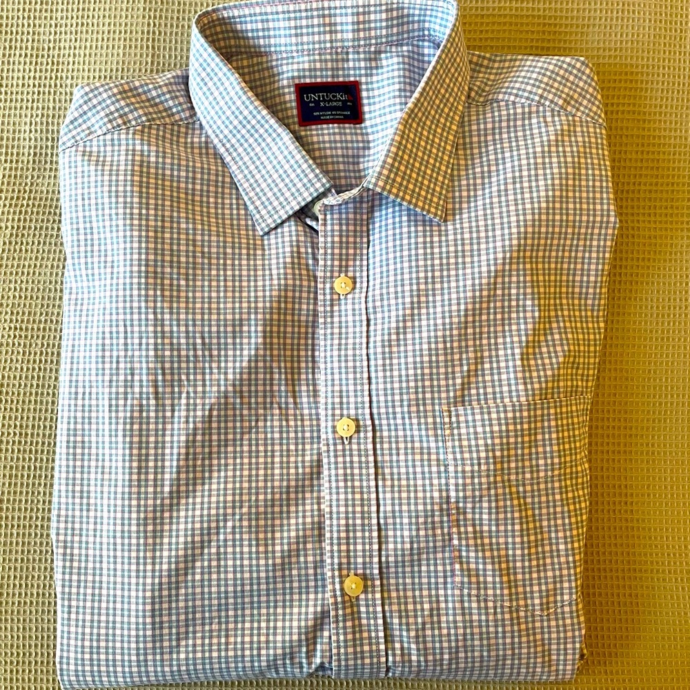 UNTUCKit White & Purple/Grey Check Button Down..Size XL - Extra Large..like new